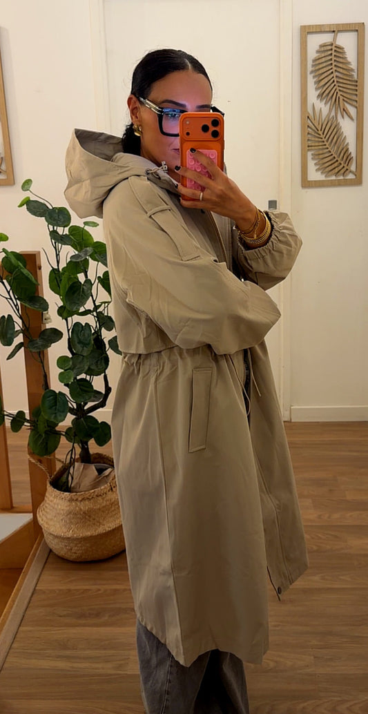 Parka longue oversize à capuche – Beige