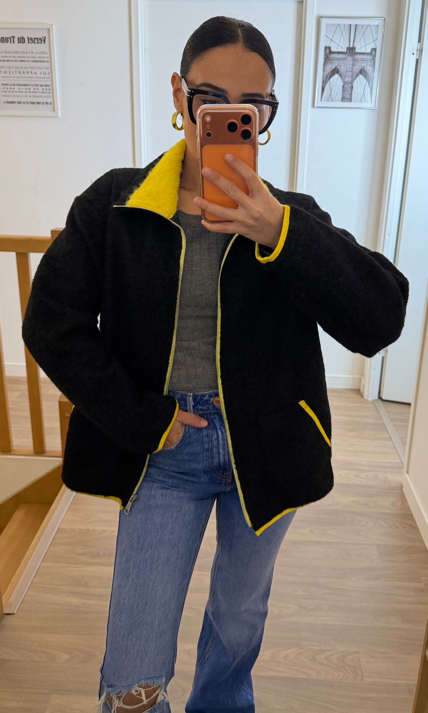 Veste chaude zippée col contrasté