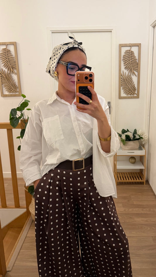 Foulard Satiné Blanc à Pois