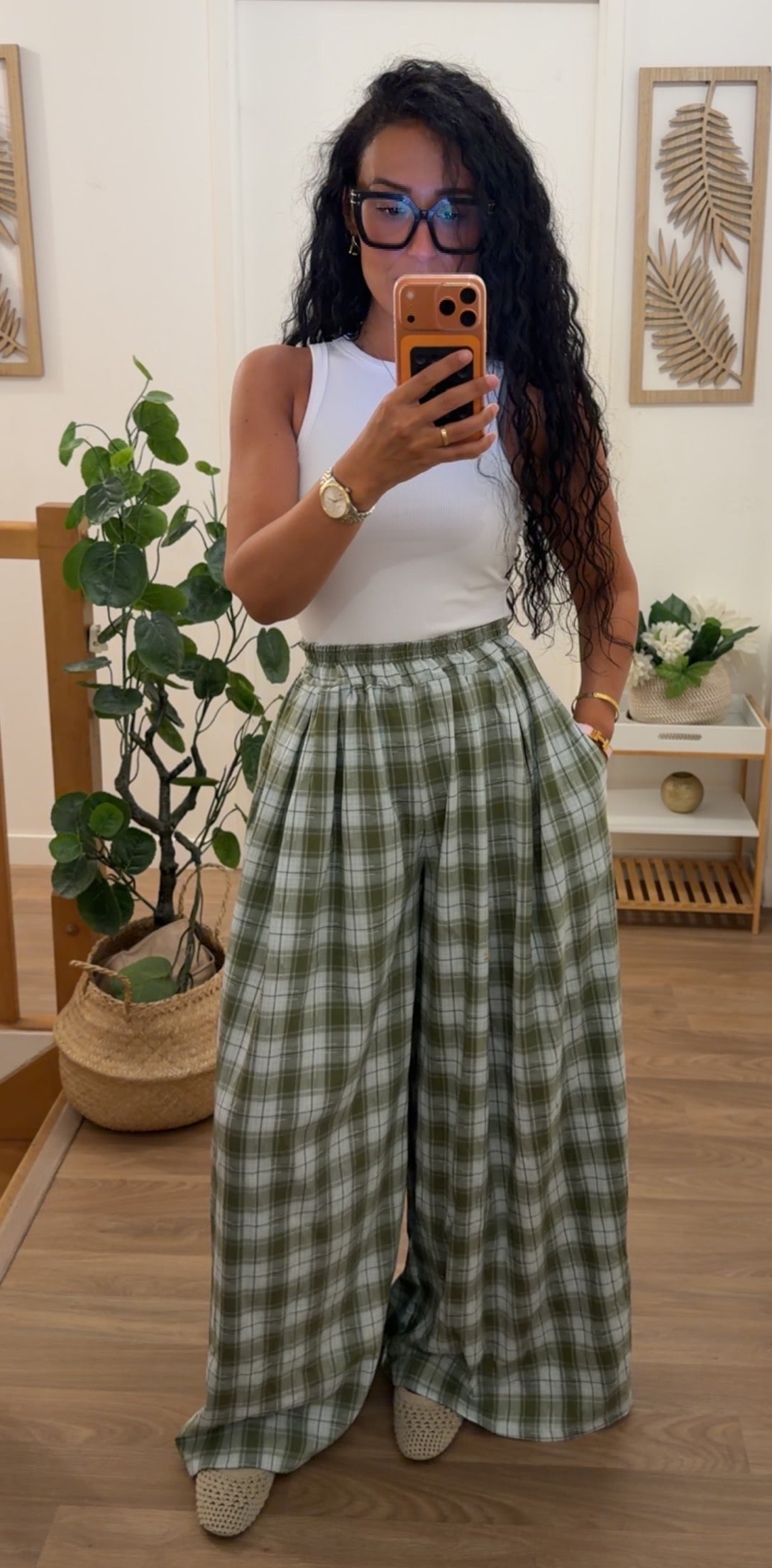 Pantalon Vichy Vert