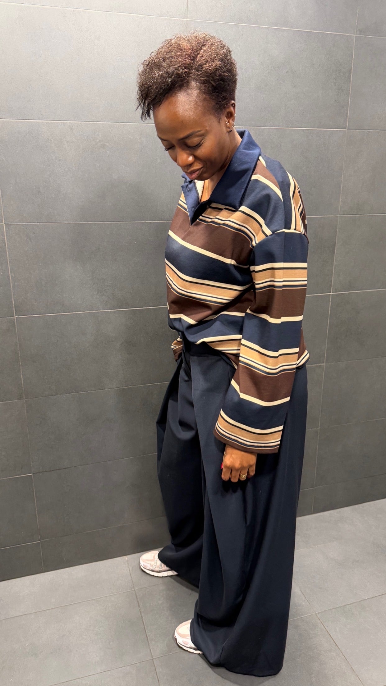 Pantalon oversize à plis Bleu Marine