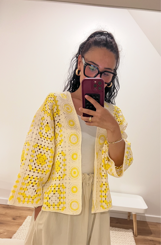Gilet Crocheté Géométrique