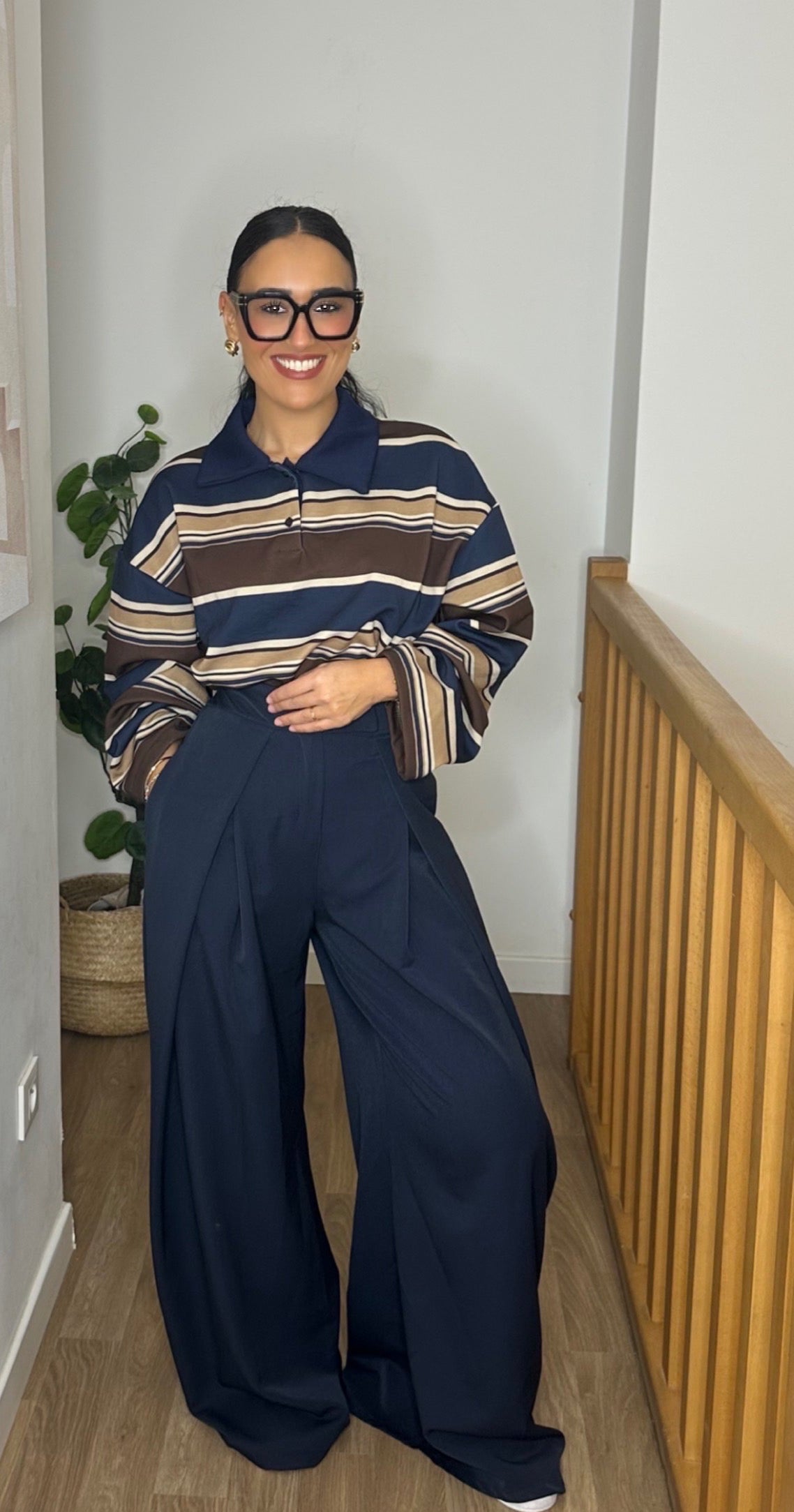 Pantalon oversize à plis Bleu Marine