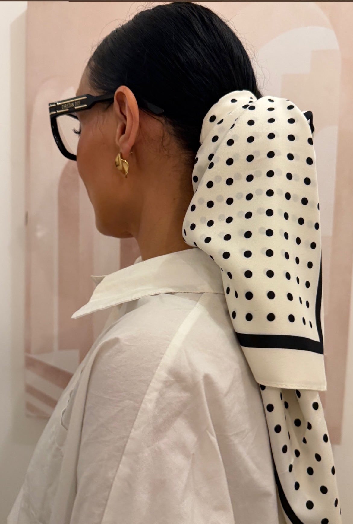 Foulard Satiné Blanc à Pois