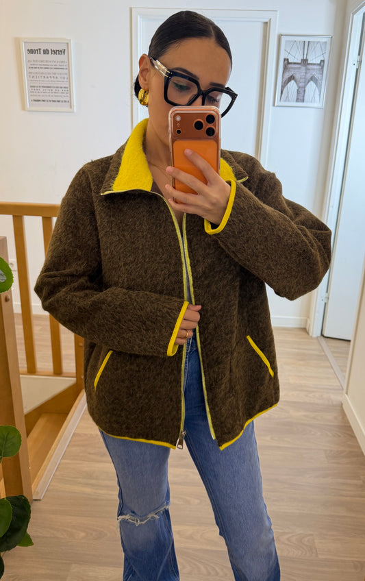 Veste chaude zippée col contrasté