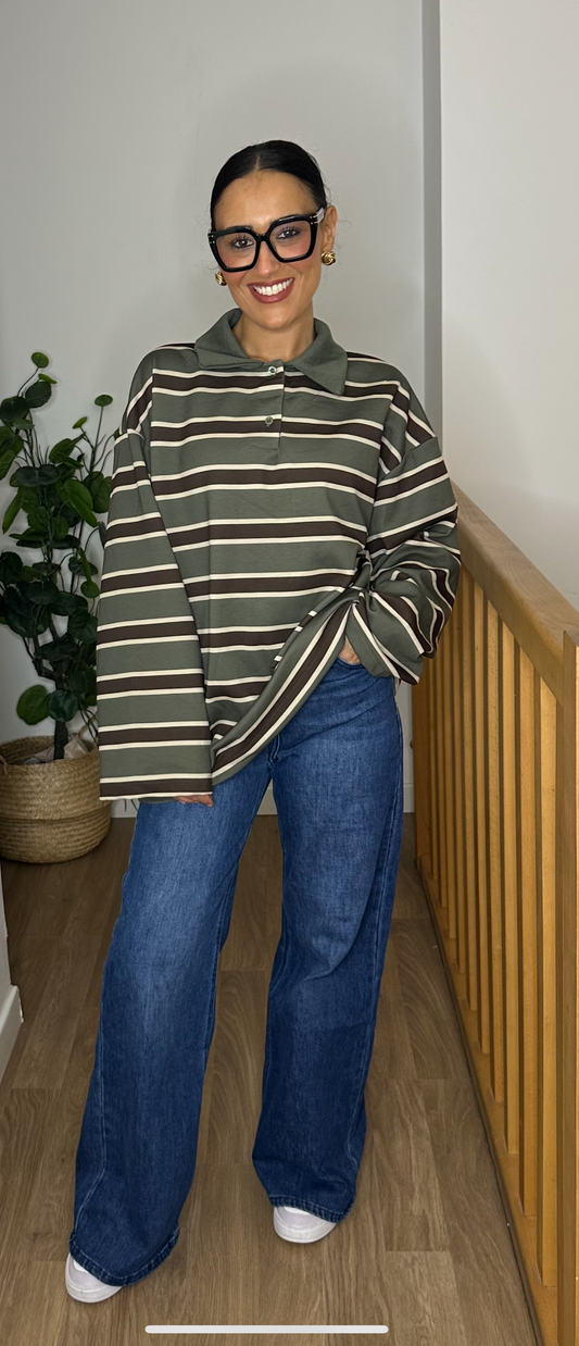 Polo Oversize Polaire à Rayures