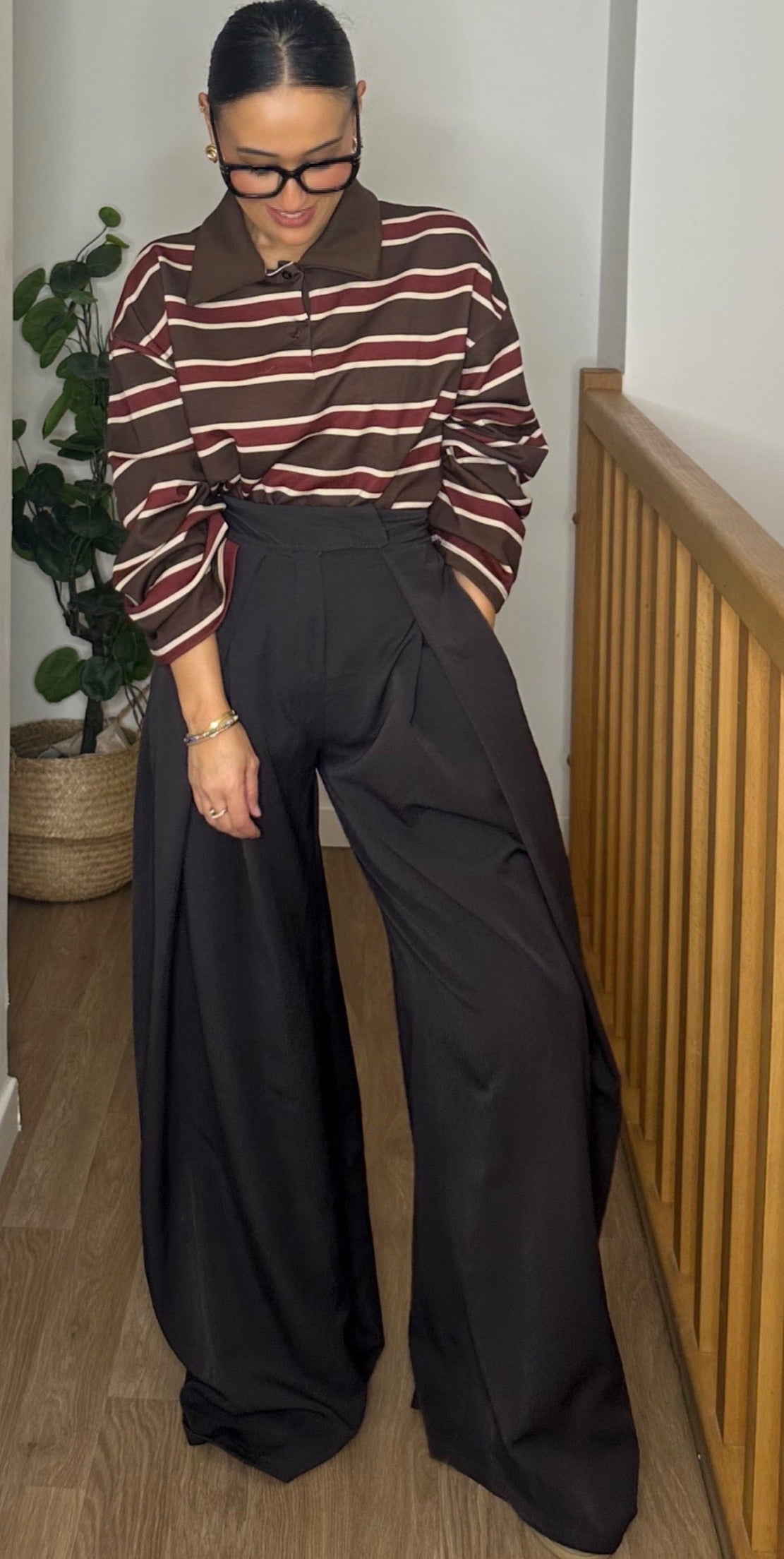 Pantalon oversize à plis chocolat
