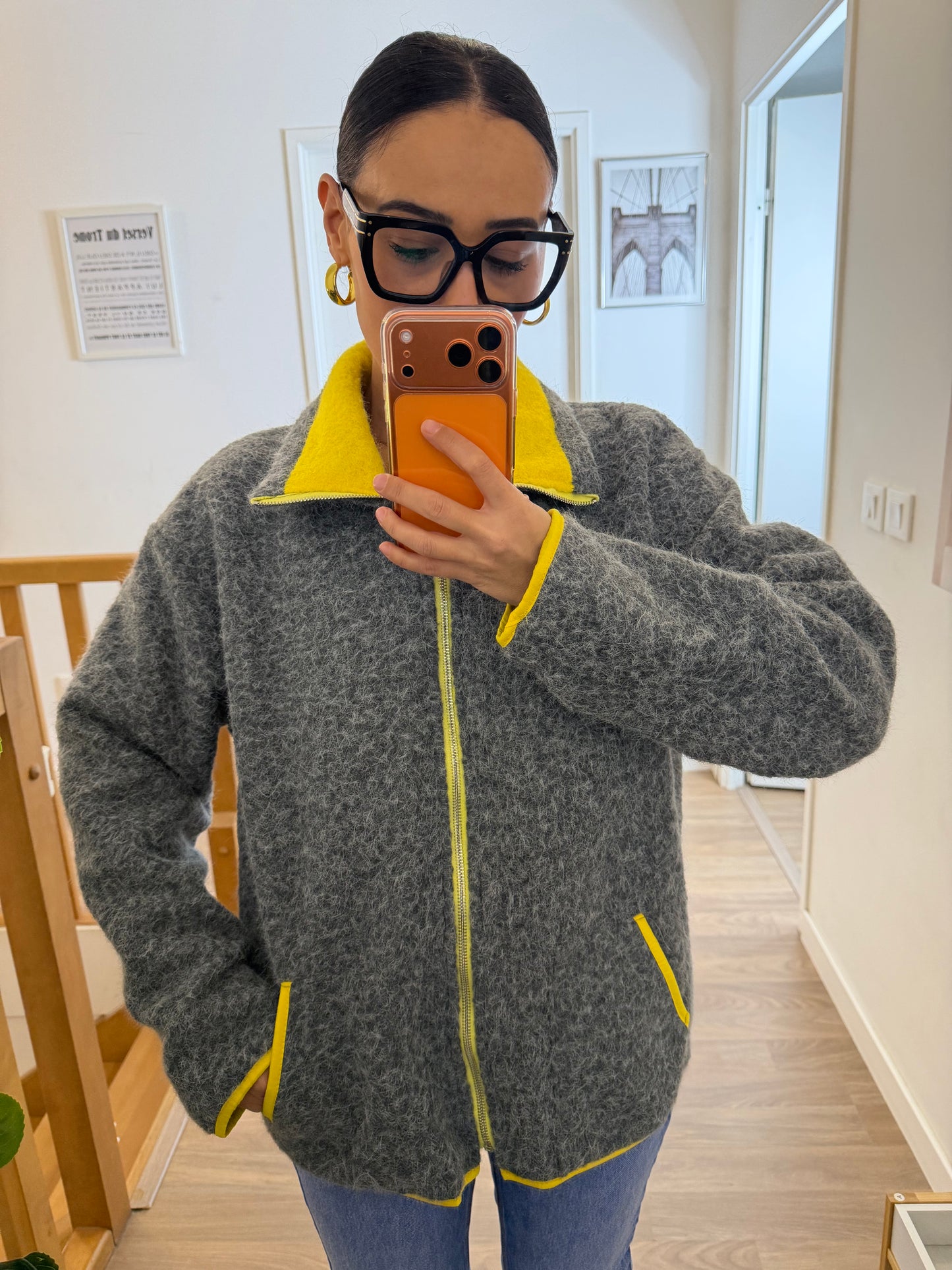 Veste chaude zippée col contrasté