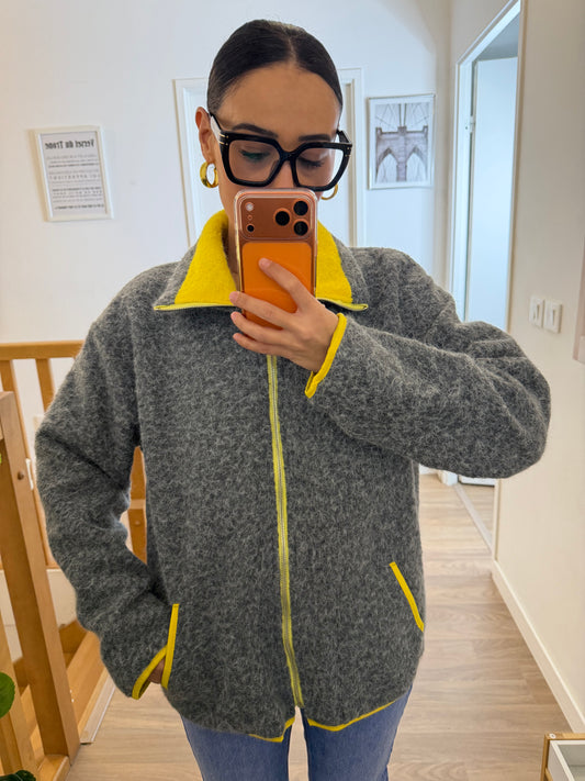 Veste chaude zippée col contrasté