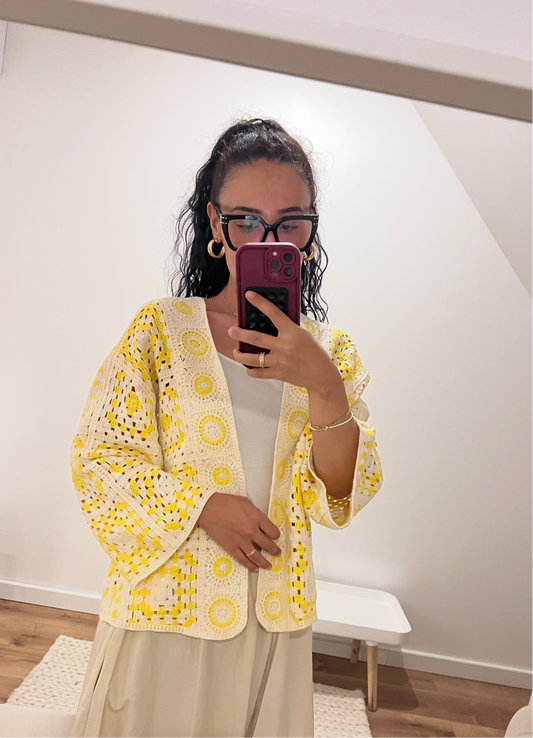 Gilet Crocheté Géométrique