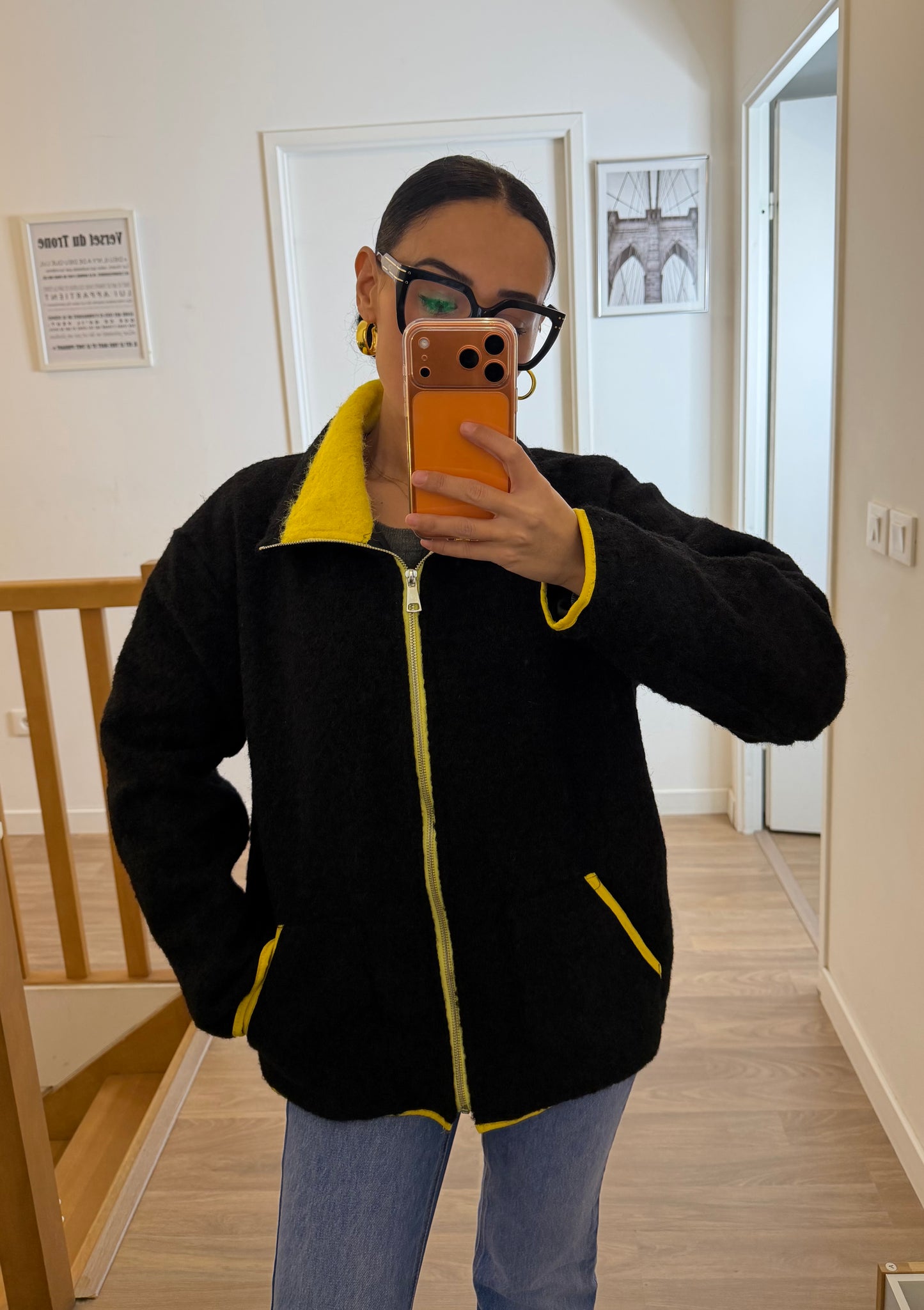 Veste chaude zippée col contrasté