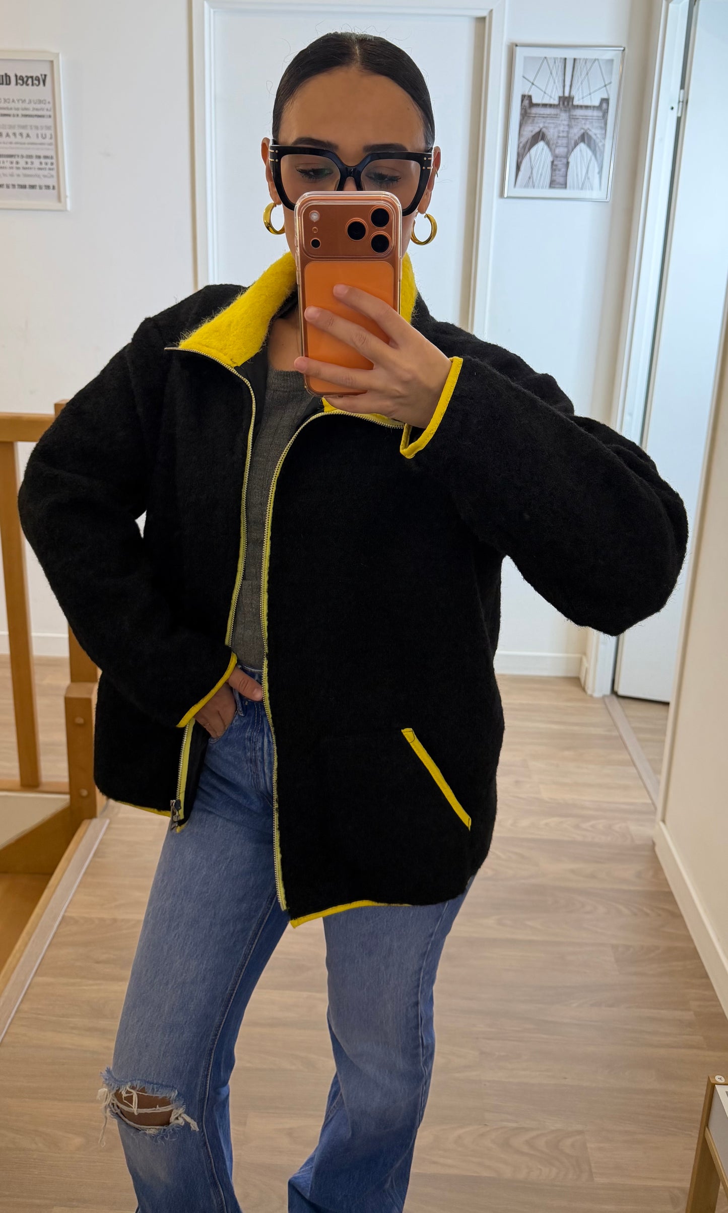 Veste chaude zippée col contrasté