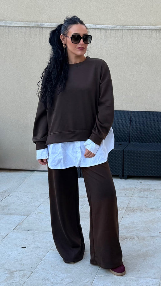 Ensemble Chocolat Oversize – Élégance Décontractée