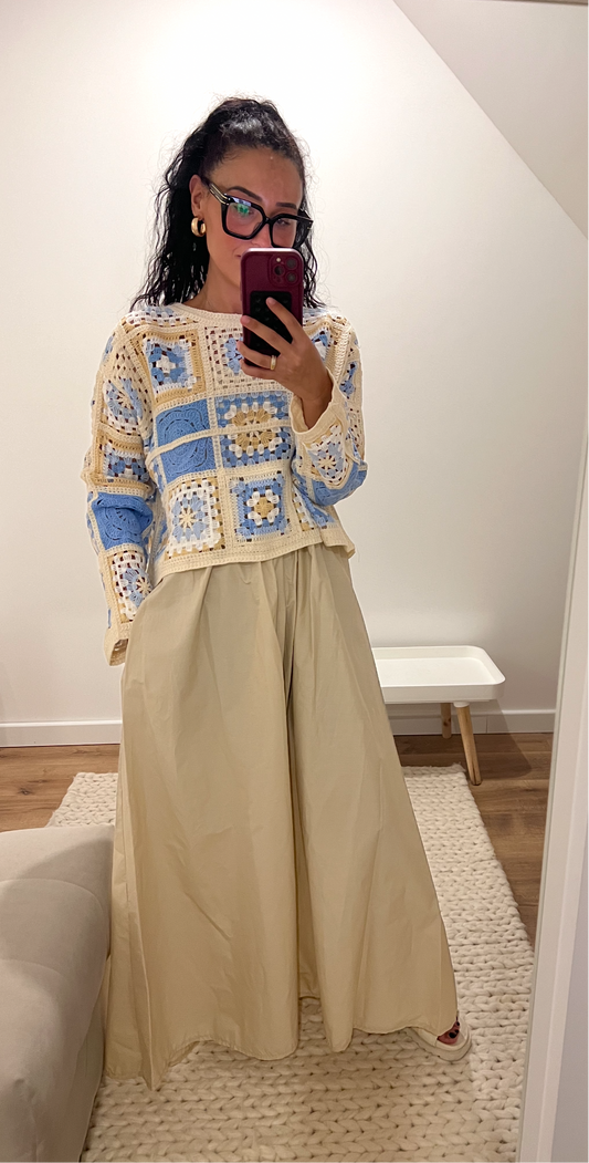 Haut Crocheté Géométrique Bleu