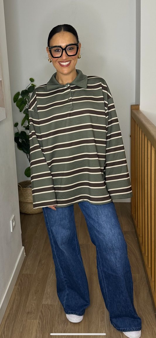 Polo Oversize Polaire à Rayures