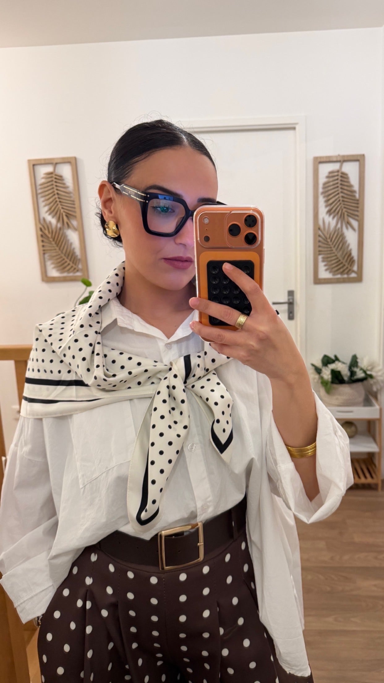 Foulard Satiné Blanc à Pois