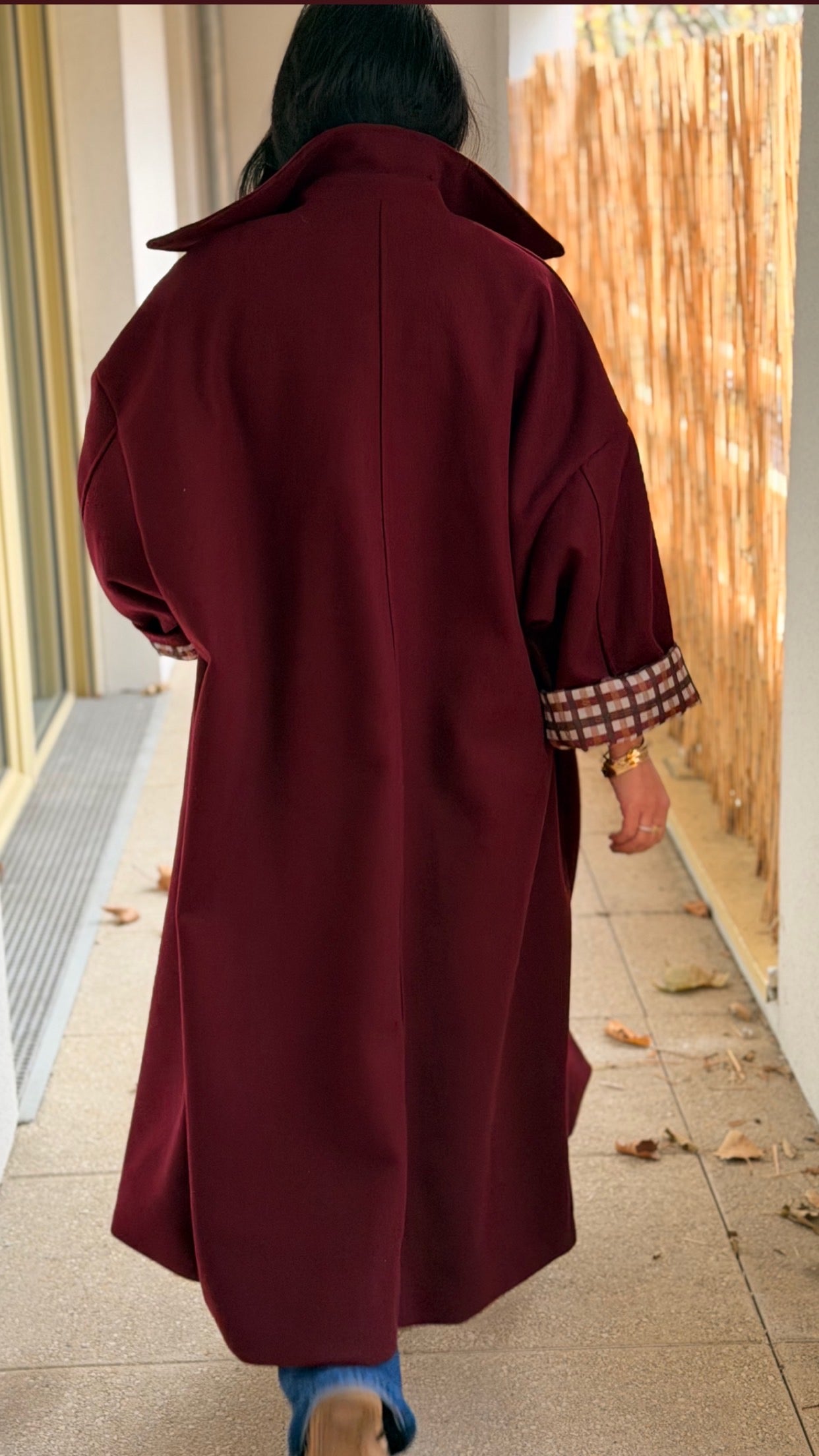 Manteau Bordeaux oversize revers vichy