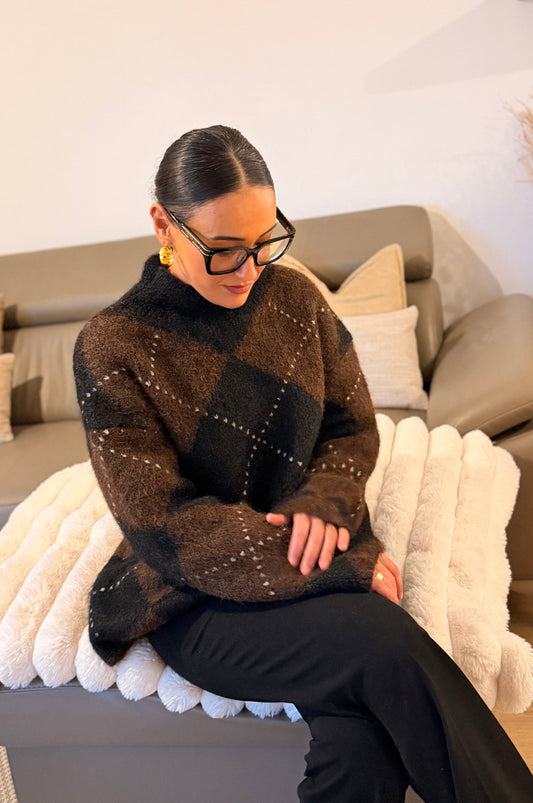 Pull Oversize Damier Marron