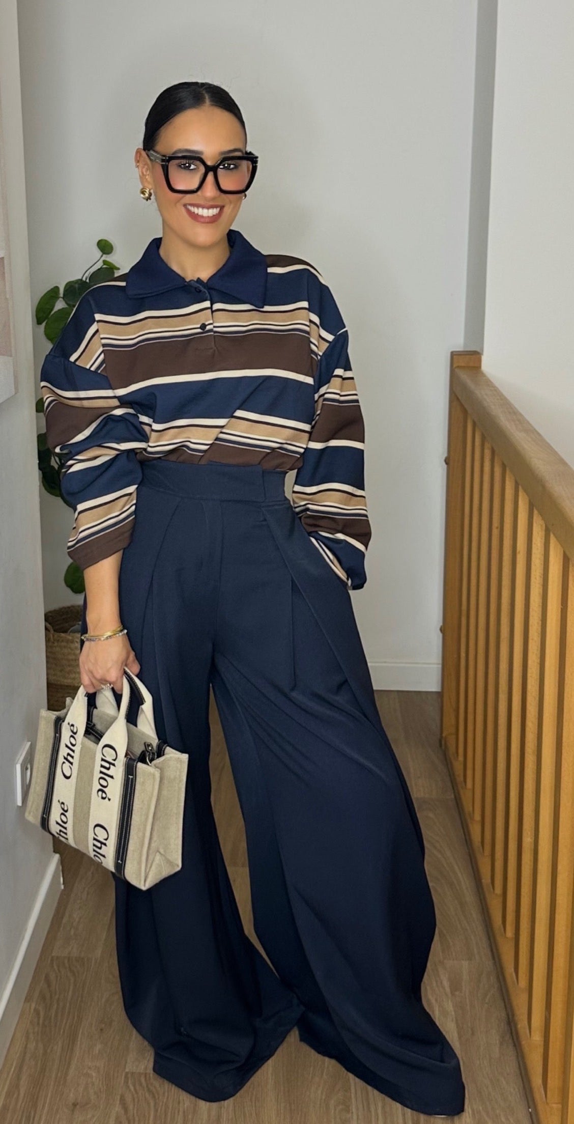 Pantalon oversize à plis Bleu Marine