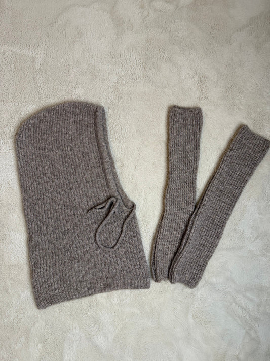 Set hiver cagoule + mitaines en maille