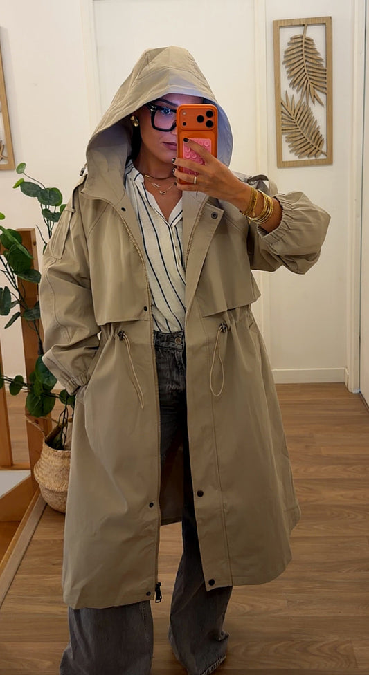 Parka longue oversize à capuche – Beige