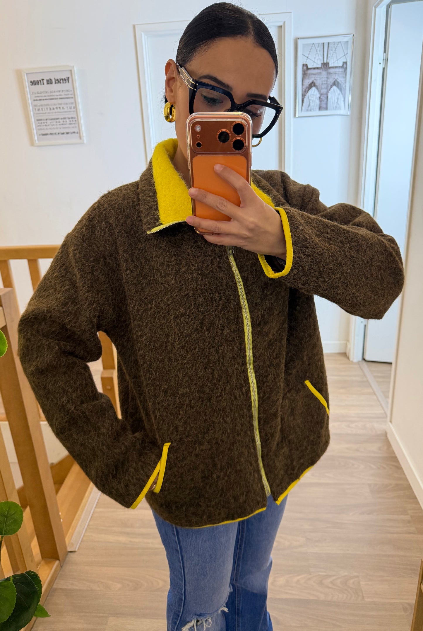 Veste chaude zippée col contrasté