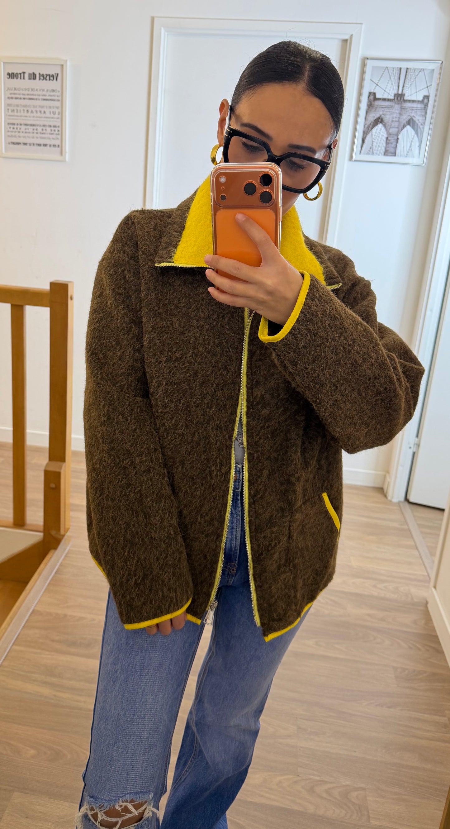 Veste chaude zippée col contrasté