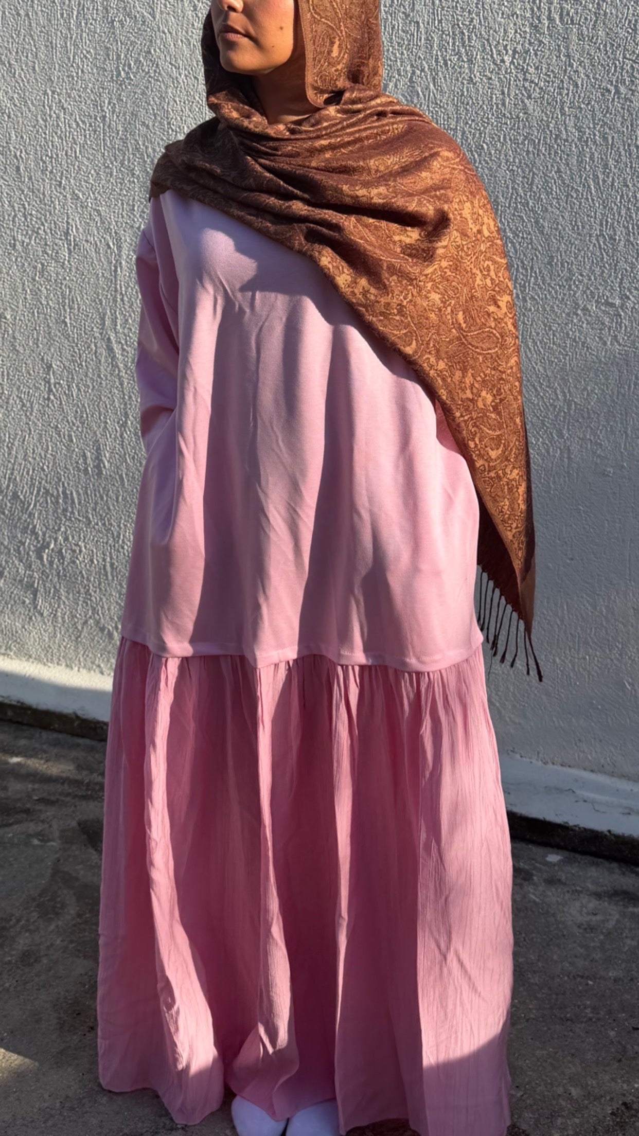 Robe longue fluide oversize rose poudré
