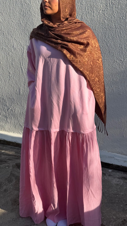 Robe longue fluide oversize rose poudré