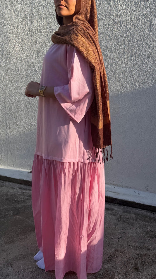 Robe longue fluide oversize rose poudré