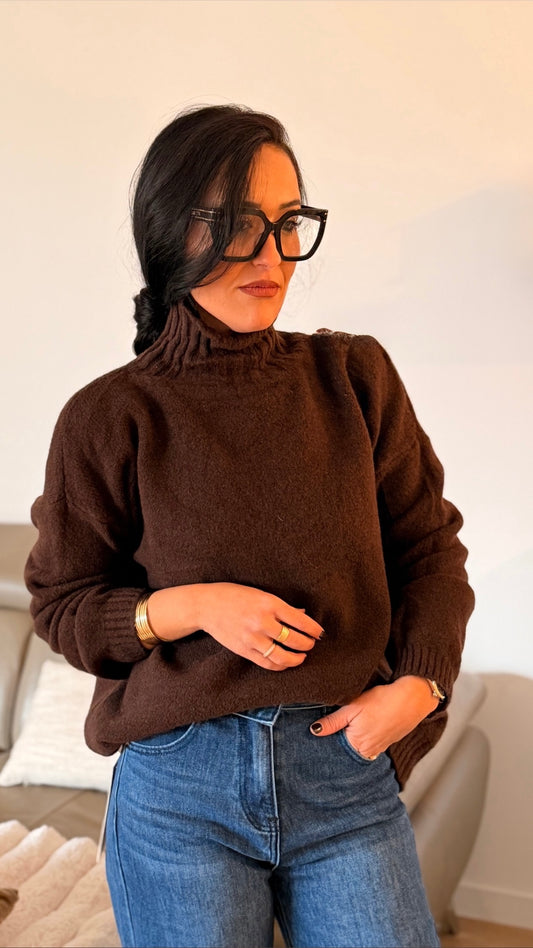 Pull à col montant Marron