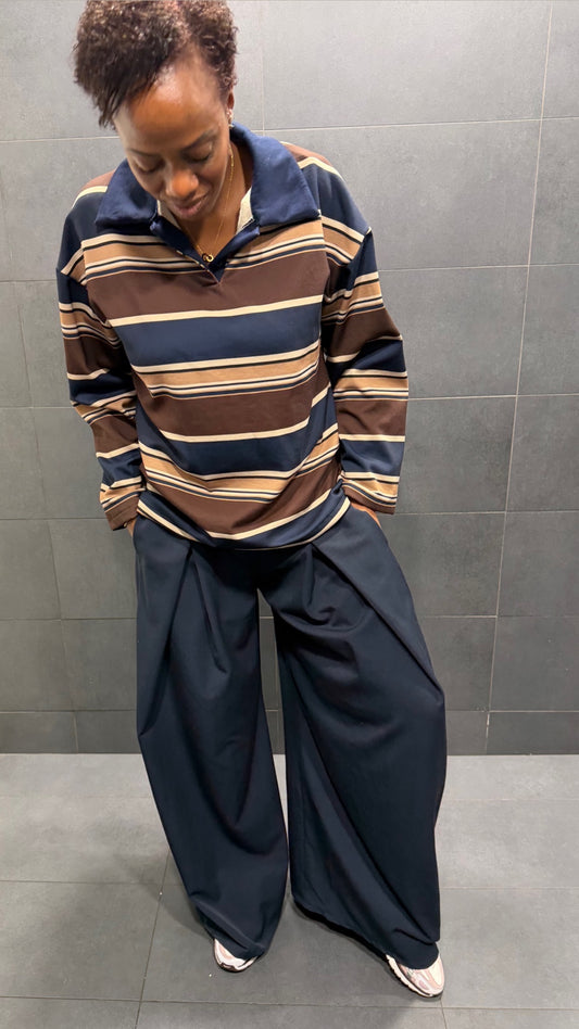 Pantalon oversize à plis Bleu Marine