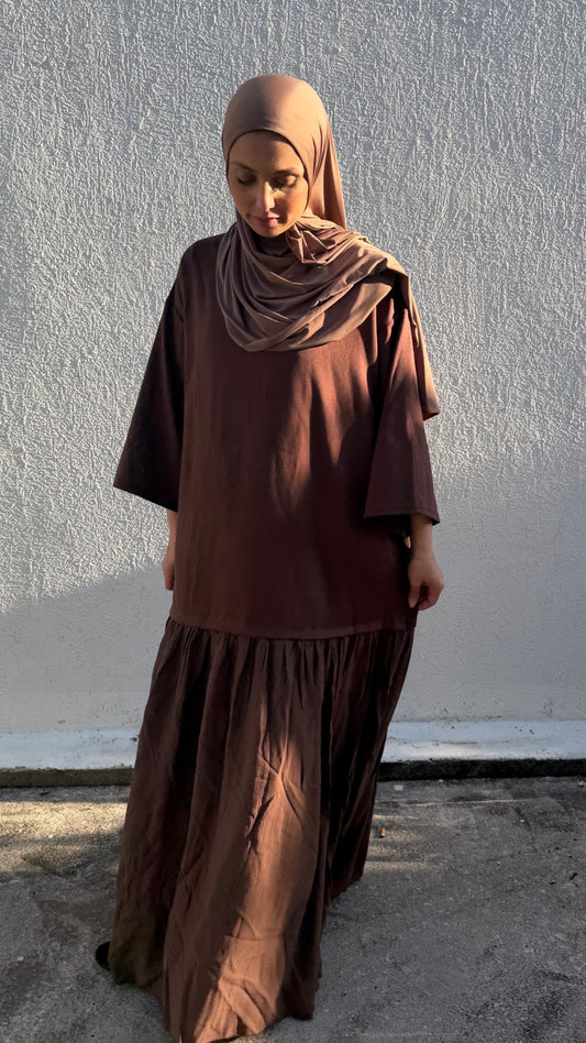 Robe longue fluide oversize marron