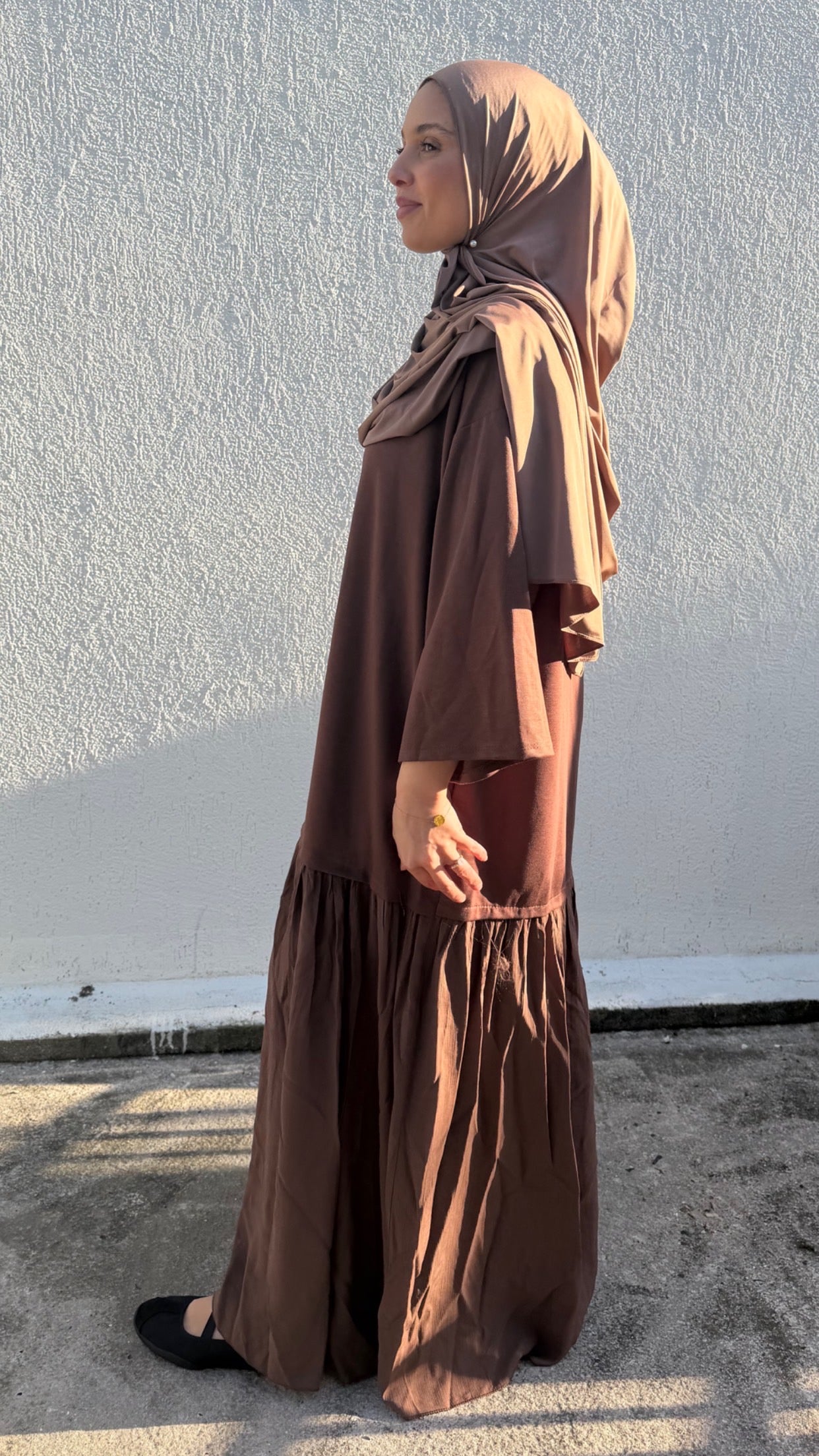 Robe longue fluide oversize marron