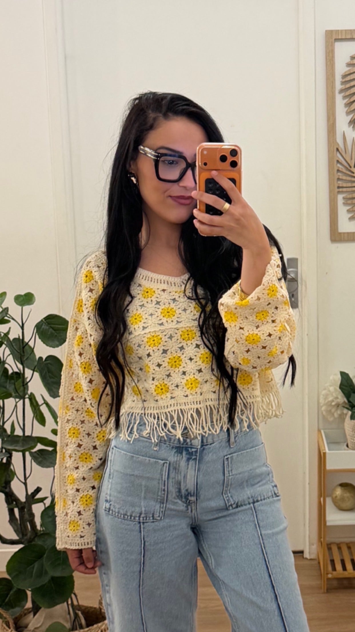 Pull crochet fleuri bohème